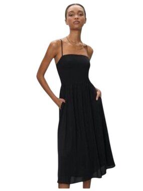 Babaton Black Midi Dress With Spaghetti Straps & Smocked Back Size 00